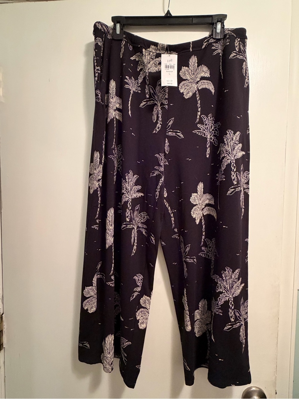 J. Jill Black Wide Leg Palm Print Pants